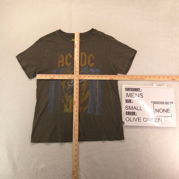 ACDC Band Crew Neck Short Sleeve Graphic T Shirt Mens Size S Olive Green - Picture 5 of 9